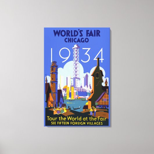 Het  Art Deco Chicago 1934 World's Fair Poster Canvas Afdruk (Voorkant)