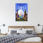 Het  Art Deco Chicago 1934 World's Fair Poster Canvas Afdruk (Insitu (Slaapkamer))