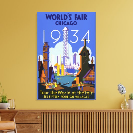 Het Art Deco Chicago 1934 World's Fair Poster Canvas Afdruk (Insitu (Woonkamer))