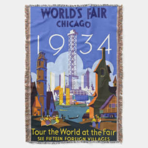 Het Art Deco Chicago 1934 World's Fair Poster Deken