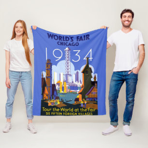 Het  Art Deco Chicago 1934 World's Fair Poster Fleece Deken