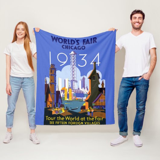 Het  Art Deco Chicago 1934 World's Fair Poster Fleece Deken (In situ)