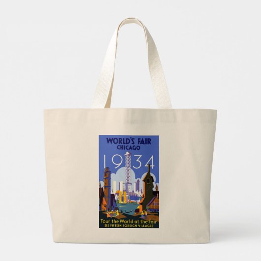 Het  Art Deco Chicago 1934 World's Fair Poster Grote Tote Bag (Achterkant)