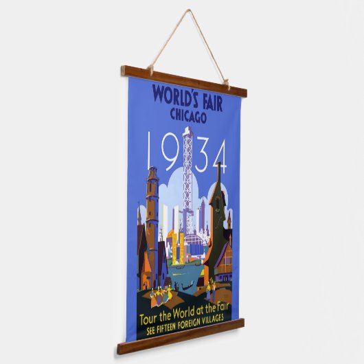 Het Art Deco Chicago 1934 World's Fair Poster Hangend Wandkleed (Gebogen)