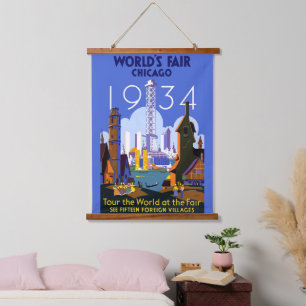 Het  Art Deco Chicago 1934 World's Fair Poster Hangend Wandkleed