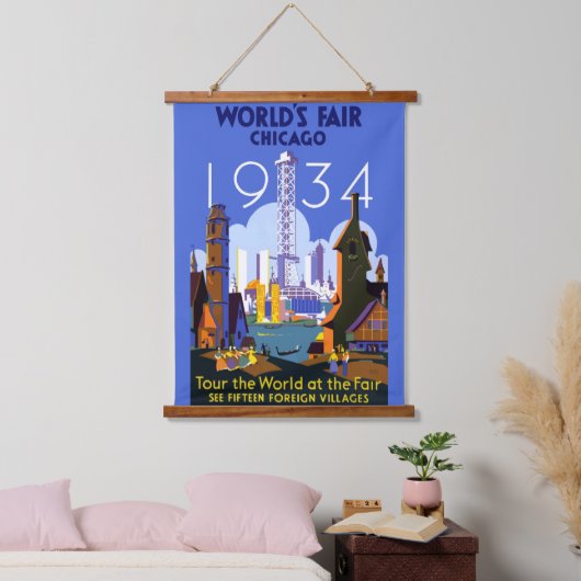 Het  Art Deco Chicago 1934 World's Fair Poster Hangend Wandkleed (Slaapkamer)