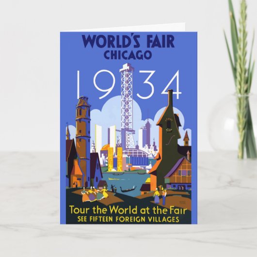 Het  Art Deco Chicago 1934 World's Fair Poster Kaart (Voorkant)