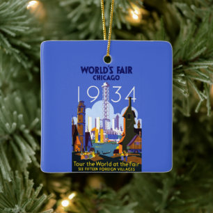 Het  Art Deco Chicago 1934 World's Fair Poster Keramisch Ornament