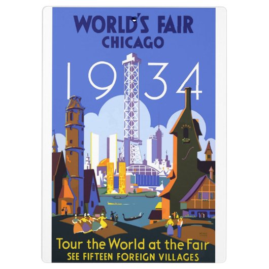 Het  Art Deco Chicago 1934 World's Fair Poster Klembord (Achterkant)