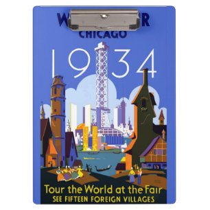 Het  Art Deco Chicago 1934 World's Fair Poster Klembord
