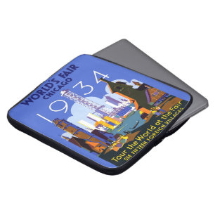 Het Art Deco Chicago 1934 World's Fair Poster Laptop Sleeve