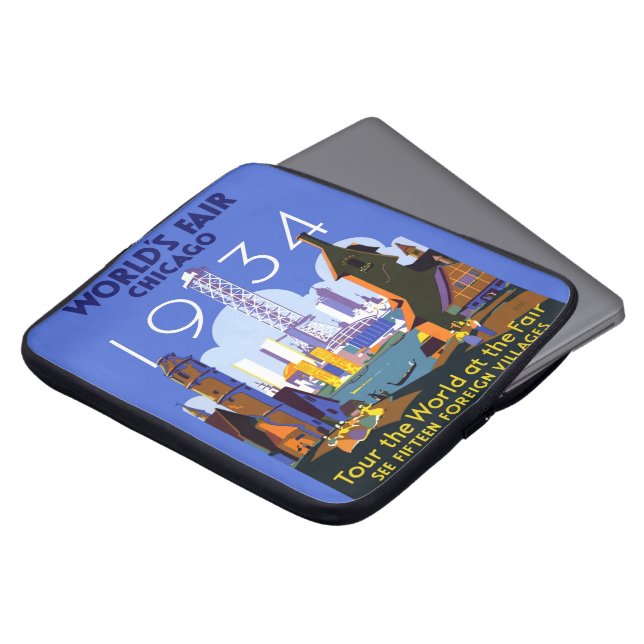Het  Art Deco Chicago 1934 World's Fair Poster Laptop Sleeve (Voorkant top)