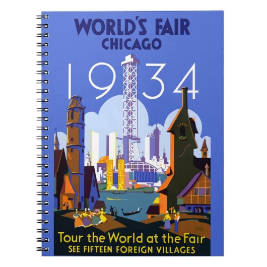 Het Art Deco Chicago 1934 World's Fair Poster Notitieboek (Voorkant)