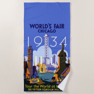 Het  Art Deco Chicago 1934 World's Fair Poster Strandlaken