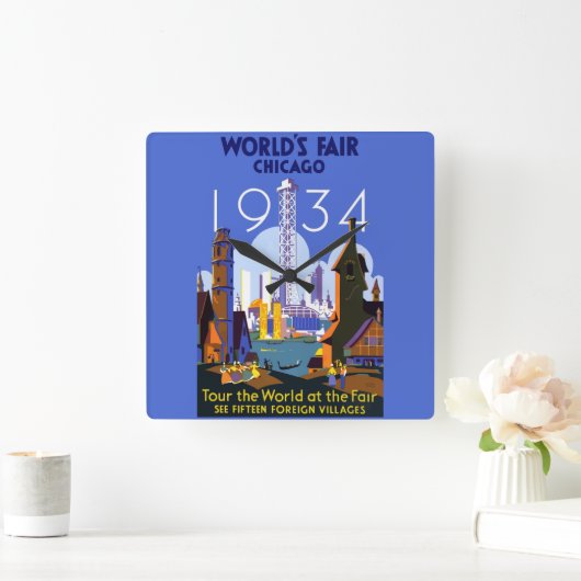 Het  Art Deco Chicago 1934 World's Fair Poster Vierkante Klok (Huis)