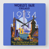 Het  Art Deco Chicago 1934 World's Fair Poster Vierkante Klok (Voorkant)