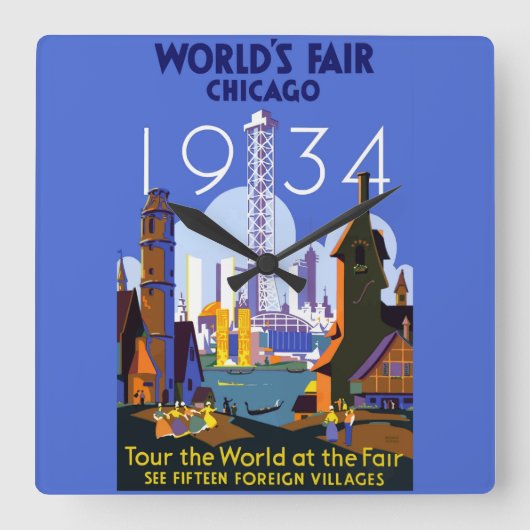 Het  Art Deco Chicago 1934 World's Fair Poster Vierkante Klok (Voorkant)