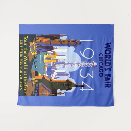Het  Art Deco Chicago 1934 World's Fair Poster Wandkleed (Voorkant (horizontaal))