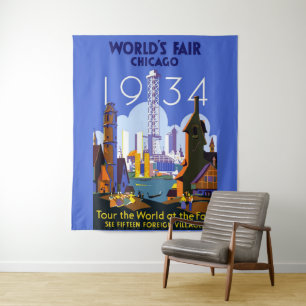 Het  Art Deco Chicago 1934 World's Fair Poster Wandkleed