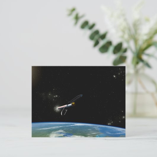 Het Atlas V541 lanceervoertuig in een baan om de a Briefkaart (Staand voorkant)