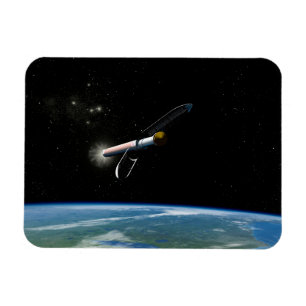 Het Atlas V541 lanceervoertuig in een baan om de a Magneet