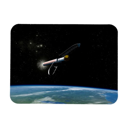 Het Atlas V541 lanceervoertuig in een baan om de a Magneet (Horizontaal)