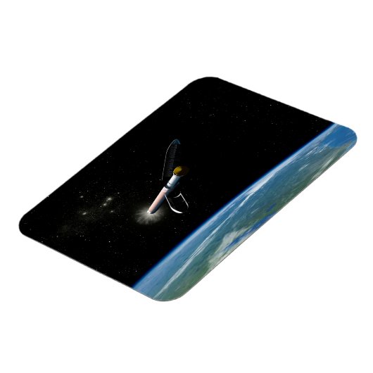 Het Atlas V541 lanceervoertuig in een baan om de a Magneet (Linkerzijde)