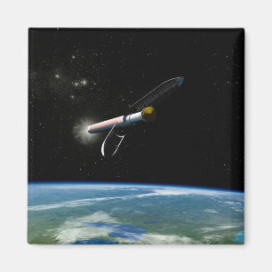 Het Atlas V541 lanceervoertuig in een baan om de a Magneet