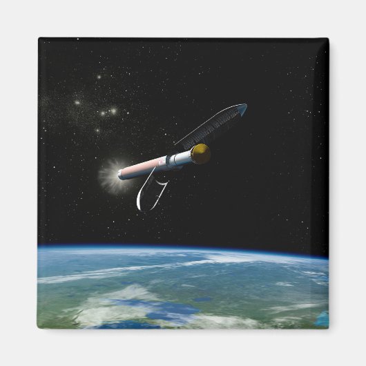 Het Atlas V541 lanceervoertuig in een baan om de a Magneet (Voorkant)