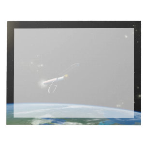 Het Atlas V541 lanceervoertuig in een baan om de a Notitieblok