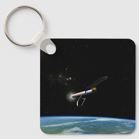 Het Atlas V541 lanceervoertuig in een baan om de a Sleutelhanger (Voorkant)