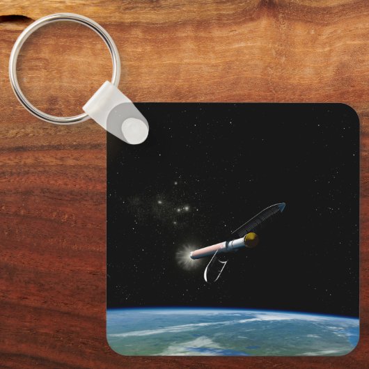 Het Atlas V541 lanceervoertuig in een baan om de a Sleutelhanger (Voorkant)