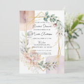 Het Aureate Frame Paarse Bloemige Groene Bruids- Kaart (Staand voorkant)