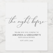 Het avondeten voor de repetitie van het huwelijk wijn etiket (Enkel label)