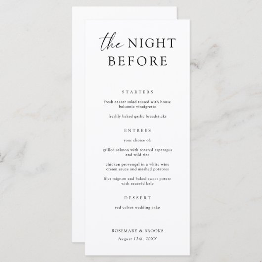 Het avondmenu van het avondeten voor de repetitie  menu (Voorkant / Achterkant)