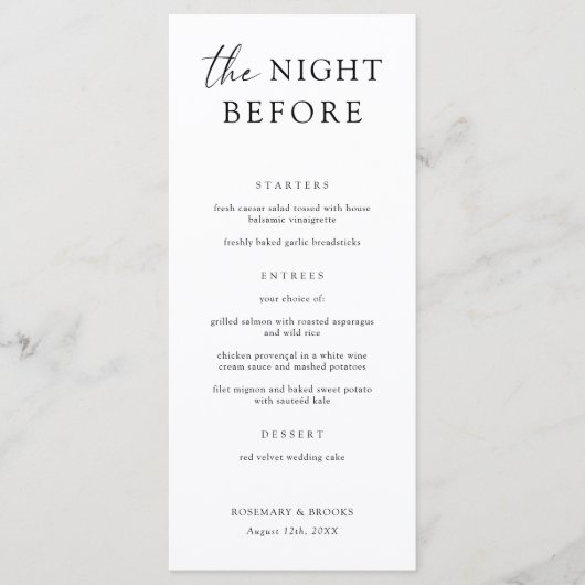 Het avondmenu van het avondeten voor de repetitie  menu (Voorkant)