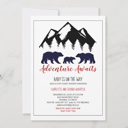 Het avontuur Awaits Woodland Beer Baby shower door (Voorkant)