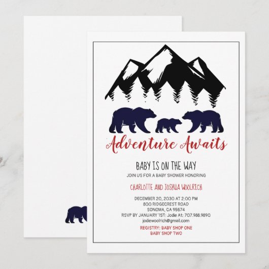 Het avontuur Awaits Woodland Beer Baby shower door (Voorkant / Achterkant)