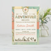 Het avontuur begint Baby shower nodigt de Kaart va (Staand voorkant)