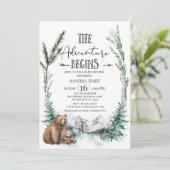 Het avontuur begint Beer Wilderness Baby shower Kaart (Staand voorkant)