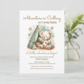 Het avontuur begint bij Calling Camp Baby shower Kaart (Staand voorkant)