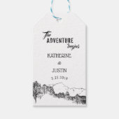 Het avontuur begint bij de huwelijksgunst cadeau L Cadeaulabel (Voorkant)