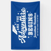 Het avontuur begint blauwe grad feest spandoek (Verticaal)