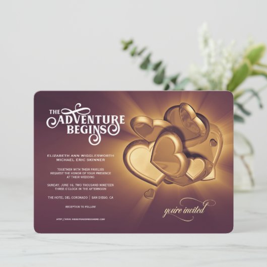 Het avontuur begint bruiloft uitnodigen (versie 2) aankondiging (Staand voorkant)