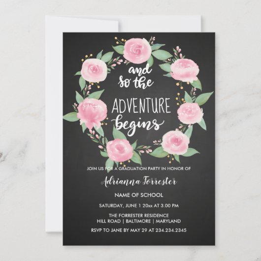 Het avontuur begint | Chalkboard Afstuderen Kaart (Voorkant)