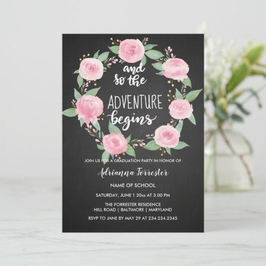 Het avontuur begint | Chalkboard Afstuderen Kaart (Staand voorkant)