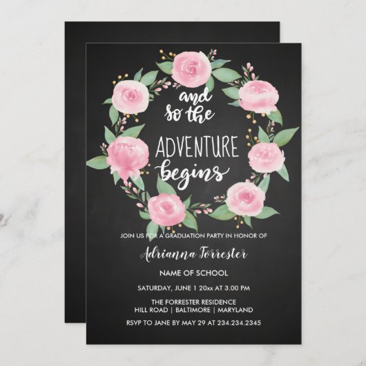 Het avontuur begint | Chalkboard Afstuderen Kaart (Voorkant / Achterkant)