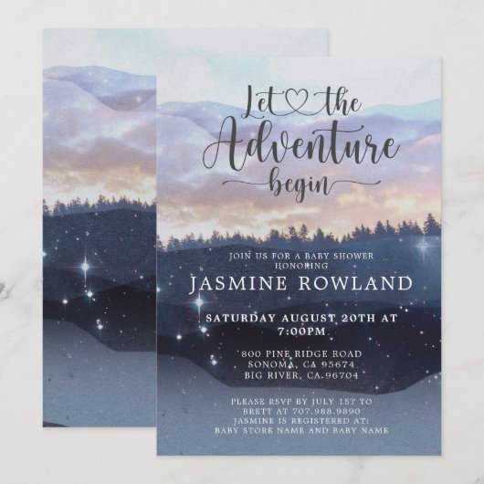 Het avontuur begint de Uitnodiging van het Baby sh (Voorkant / Achterkant)