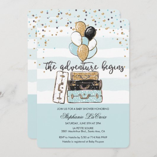 Het avontuur begint de Uitnodiging van het Baby sh (Voorkant / Achterkant)