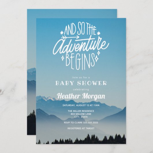 Het avontuur begint de Uitnodiging van het Baby sh (Voorkant / Achterkant)